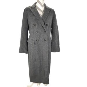 Talbots Women 12P Double Breasted Trench Pinstripe Wool Blend Overcoat Gray